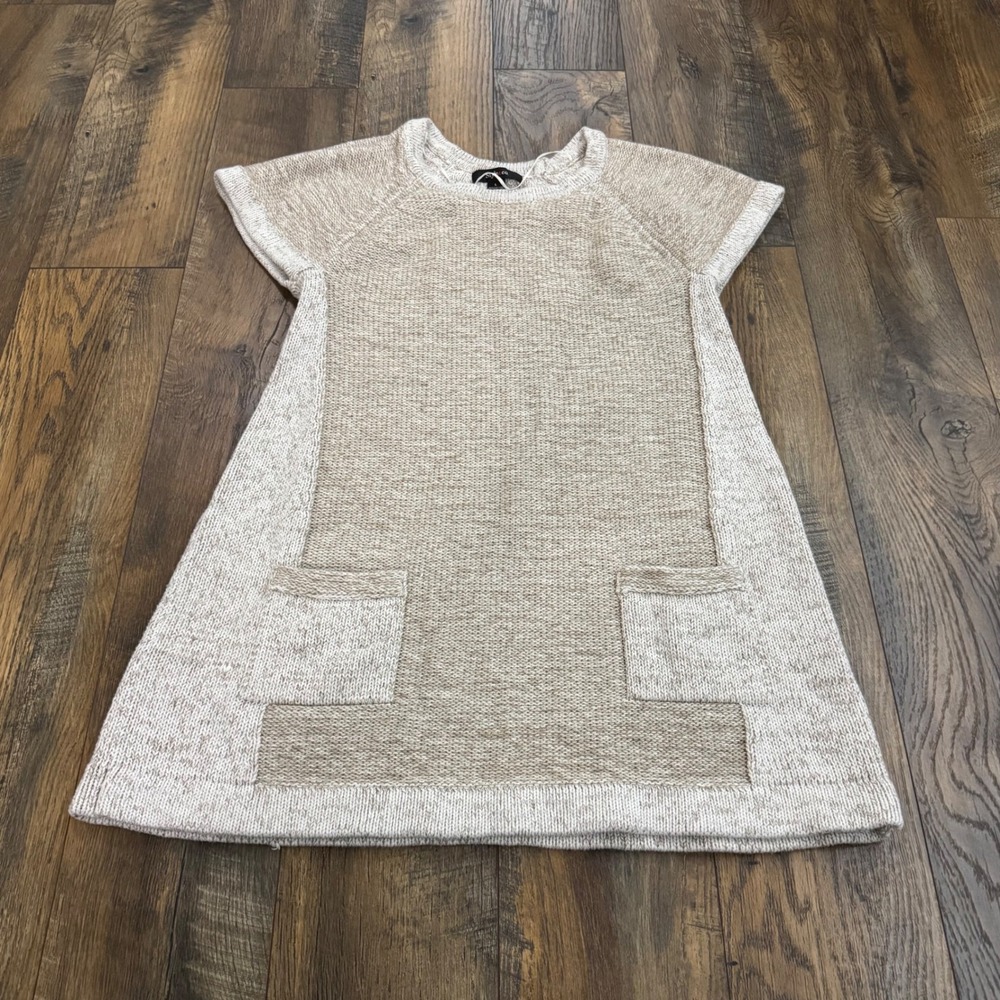 Style & Co Tan Marled Knit Short Sleeve Sweater Dress with Pockets Large Chunky